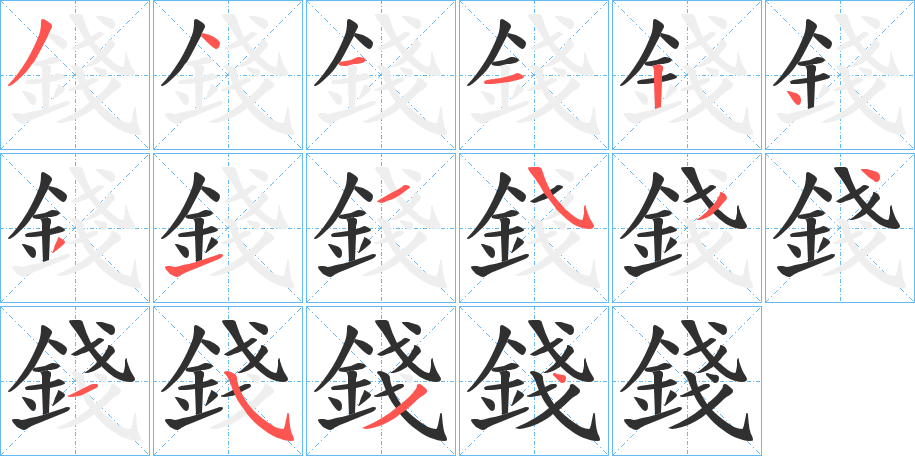 錢的笔顺分步演示图