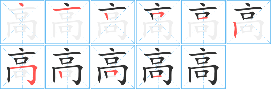 高的笔顺分步演示图