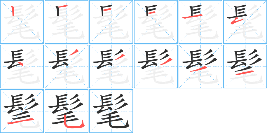 髦的笔顺分步演示图